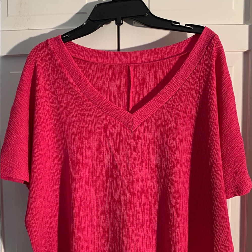 Pink Oversized Short Sleeve Textured Blouse EUC